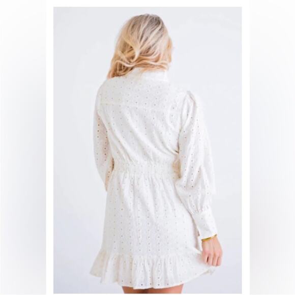 Karlie Ivory Embroidered Eyelet Balloon Sleeve Shirt Mini Dress Small - Picture 4 of 15